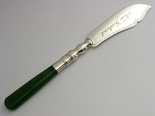 NEW ZEALAND JADE STERLING SILVER BUTTER SPREADER c1910 ANTIQUE CUTLERY