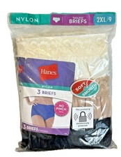9/2XL Women's Hanes Nylon Panties/Brief Lace Waist 3-Pack Ivory, Beige & Black