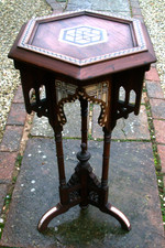 SUPERB RARE ANTIQUE  HEXAGONAL ISLAMIC/SYRIAN  WOODEN  INLAID TRIPOD TABLE