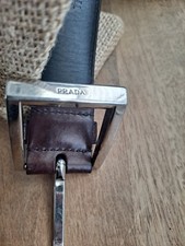Prada leather belt mens Size 36 Black & Brown Silver Buckle Loved See Pics