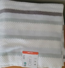 New set of 2 Caro Home Bath Towels Light Dark Gray  Pale Sage Green Striped