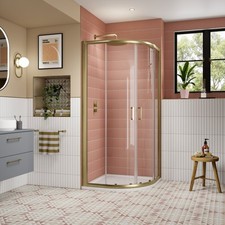 Nuie Lucie Brushed Brass Quadrant Corner Sliding Door Shower Enclosure & Tray