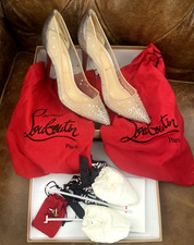 Christian Louboutin Beige/Silver Mesh Coarse Glitter Body Size 7.5  100cm Heel