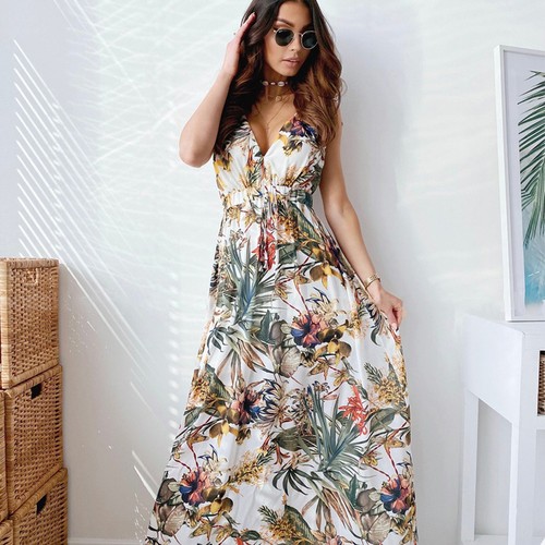 Women floral boho - midi, dress