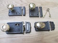 OLD VINTAGE STYLE CAST IRON PERIOD HOME COUNTRY RIM DOOR LOCK KNOB HANDLE SET