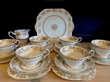 Vintage Stanley Bone China Tea Set Trios White & Gold Cups Saucers Plates