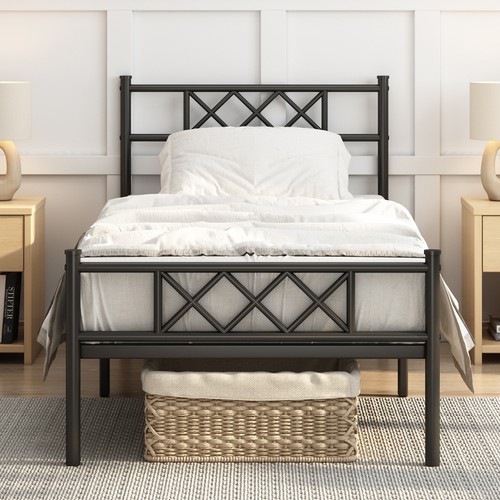 Metal bed frame - metal, w/cross-design