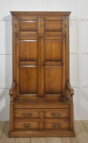 Antique oak hall seat cupboard - antique,