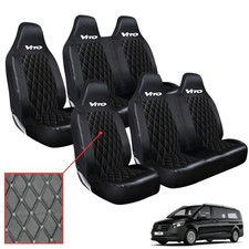 FOR MERCEDES VITO - WATERPROOF FRONT + REAR 6 SEAT COVERS - QUILTED LEATHER BLK