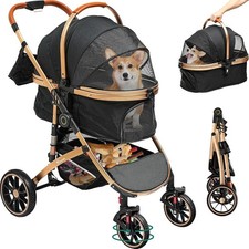 YITAHOME Pet Stroller 3-in-1 One Click Foldable Mesh Window Luxury Buggy Black