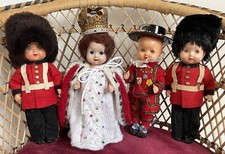 Set Of Vintage Roddy Hard Plastic Coronation Dolls Queen Beefeaters British ‘50s