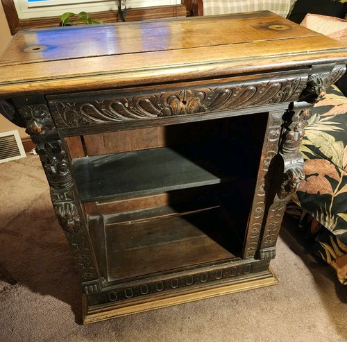Antique carved oak bookcase - antique,