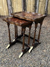 Vintage Carved Mahogany Inlaid Nest Of Tables Side Occasional x 2 