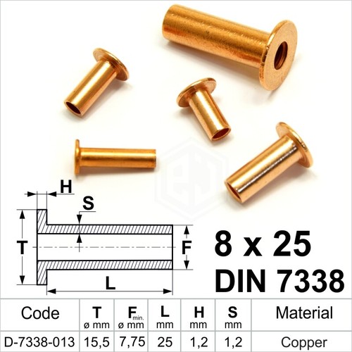 Solid copper flat head rivets - copper,