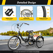 20 Inch Adult Tricycle Trike 8 Speed 3 Wheel Bicycle Tricycle Bike with Basket