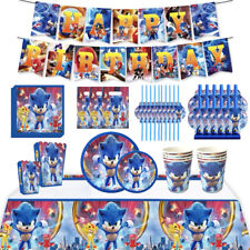 Blue Sonic Kids Birthday Supplies Backdrop Banner Napkin Plate Party Decorations