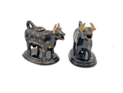 Vintage black glazed cow - black,