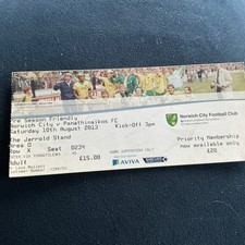 Ticket Stub - Norwich City v Panathinaikos Friendly 2013