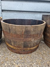 HOGSHEAD very LARGE Half Whiskey Barrel Oak Planter Wooden Flower Garden Pot Tub