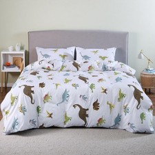 3Pcs White Dinosaur Duvet Cover,Colorful Dinosaur Bedding Twin,for KidsToddle...