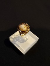 Vintage 9ct Gold Carved Shell Cameo Ring, With Ornate Edge, Size N, 3.7g