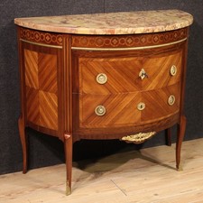 French half moon dresser commode inlaid wood marble Louis XVI style 20th cent
