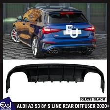 FOR AUDI A3 S3 8Y S LINE REAR DIFFUSER BUMPER LIP VALANCE GLOSS BLACK  2020+