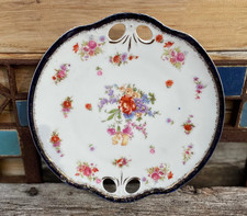 Vintage Floral Cake Plate 25cm English China Handled Sandwich Dish Gilt Edge