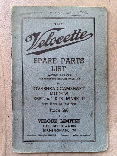 Velocette kss kts parts book - velocette,