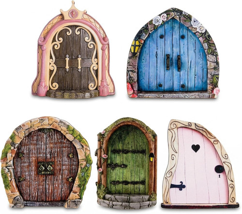 5pc wooden fairy door set - fairy, tree