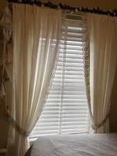 Cream Lace Trim Curtains W 66