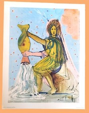 SALVADOR DALI - AQUARIUS - ZODIAC - OFFSET-LITHO- PLATE SIGNED -PENN PRINTS 1969