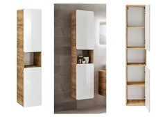 Tall Bathroom Cabinet Wall Storage Unit White Gloss Oak Tallboy Shelving Aruba