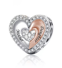 Mother Daughter Rose Gold Heart Charm Sterling Silver 925 Mum Mummy Love Gift