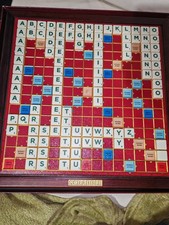 Scrabble Deluxe Wooden Board Game by Mattel Vintage Complete