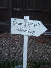 Shabby wooden wedding arrow sign vintage wedding this way personalised arrow