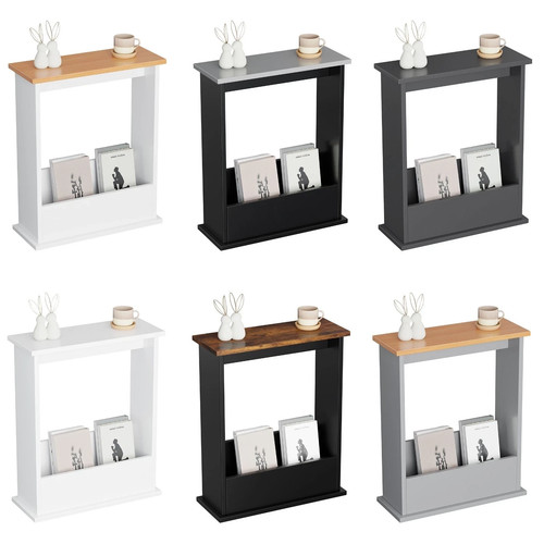Slim side table with - side, storage