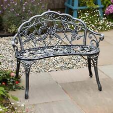 Cast Aluminium Garden Bench Metal Frame 2 Seater Patio Chair Outdoor Seating