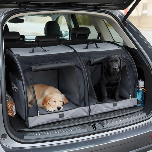 Folding pet car dual cage - folding, dual-cage