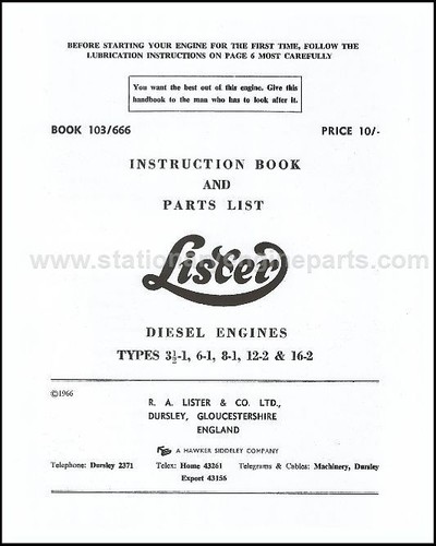 Lister diesel instruction - diesel,