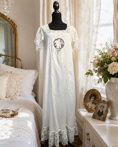 Vintage white lace nightgown - white,