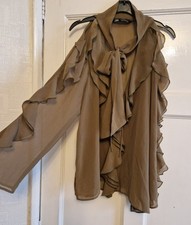 Zara Khaki Sheer Frill Cold Shoulder Blouse Size M
