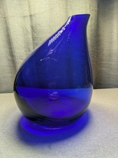 Vintage Cobalt Blue Art Glass Vase Abstract Offset 