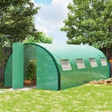 6 x 3(m) Upgraded Polytunnel Greenhouse with 2 Hinged Doors & 8 Windows, Green