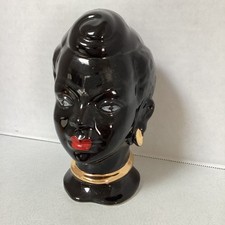 Vtg  Nubian Princess Woman MCM Head Face Vase Porcelain Glazed