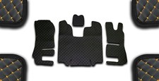 BLACK ECO LEATHER FLOOR MATS FOR RHD TRUCK SCANIA R 2014-2016 AUTO YELLOW STITCH