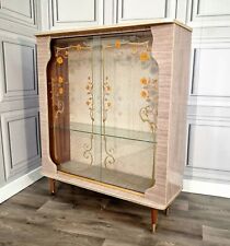 Retro Glass Display Cabinet Vintage Mid Century Wood Gin China - Drinks Cocktail