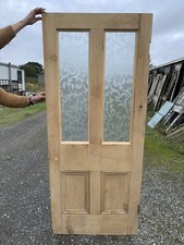 AE 11a ( 32 1/4 X 76) Old Victorian Period Pine Door with Acid Etched Glass