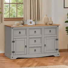Corona Sideboard Grey Wax 2 Door 5 Drawer Solid Pine Dining Mercers Furniture®