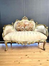 Love Seat French Louis Settee Royal Baroque Style Handmade Couch in Beige Velvet
